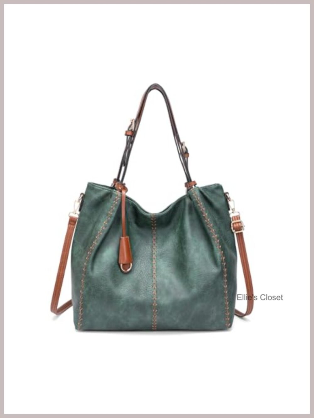 Vintage PU Hobo Shoulder Bag, Bucket Tote with Rivet Detail Purse